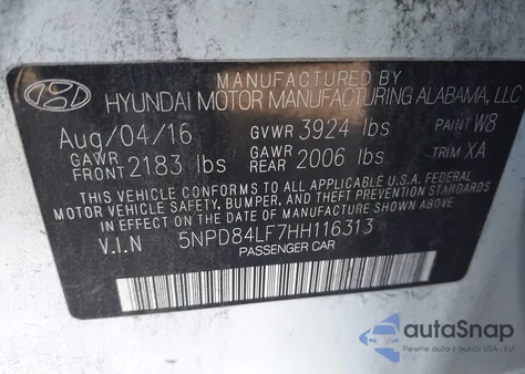 2017 Hyundai Elantra Se z USA, uszkodzony, nr VIN 5NPD84LF7HH116313